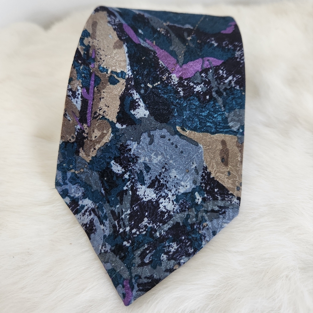 VTG Man Alive Blue Tan Abstract Art Tie 57" Retro Design USA Made EUC